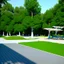 Placeholder: Parque, árboles, senderos, kioscos, bancas, sillas, gente, Arquitectura minimalista estilo Zaha Hadid, calidad ultra, 3D 8k