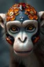 Placeholder: monkey face made of kintsugi texture, amber gemstones, purple and orange quartz mineral, earthy hematite, porcelain white, diamonds, detailed eyes, full perfect body, symmetrical, intricate detail, ultra high definition, sharp focus, photorealism, depth of field, 8k, octane render, unreal engine, --ar 2:3