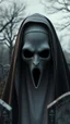 Placeholder: a front view of the Nun face from the horror movie, standing in the grave yard in a 3d rendering full-height image of a grim and dark scene. Ensure the final images exhibit the utmost quality, encompassing 4K, 8K, and 64K resolutions, with 3D rendering that manifests in photorealistic, hyperrealistic, and highly detailed representations. Employ techniques such as HDR, UHD,