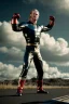 Placeholder: retro portrait image from 1960, sky background, wind, extra long blonde hair, fighting stance, young Chris Hemsworth, clean shave face, black dress, classic long tight lycra black suit, big red cap, silver latex with scales on the arms, gold bracelet and belt, high boots, soft color, highly detailed, unreal engine 5, ray tracing, RTX, lumen lighting, ultra detail, volumetric lighting, 3d, finely drawn, high definition, high resolution.