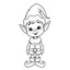 Placeholder: A black and white cute drawing of an Christmas ELF. Only outline, white background,for kids. The illustration should be in [SUPER SIMPLE], black and white, bold line art with a clear, mostly empty background. [INCLUDES ONLY OUTLINES WITH NO FILLED IN BLACK AREAS], ensuring no shading, no complex images, and making it very easy to color in between the lines.