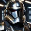 Placeholder: star wars bald male corellian pilot wearing pearlescent black and gunmetal grey First Order special forces heavy assault stealth commando armor and helmet with gold trim inside the jedi temple, hyperdetailed, dynamic lighting, hyperdetailed background, 8k resolution, volumetric lighting, light skin, fully symmetric details