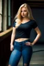 Placeholder: pretty girl, blonde, attractive, full body, jeans, tight top, curvy