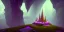 Placeholder: single pink crystal, on an altar in a foggy cave, cinematic,