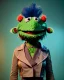 Placeholder: hybrid character, waitress sexy woman with monster muppet mask that covers her entire head, cold, green rock, short shirt, old school tattoo, retro style, Sesame Street style, neon, smooth, unreal engine 5, god lights, ray tracing, RTX, lumen lighting, ultra detail, volumetric lighting, 3d.