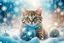 Placeholder: Double exposure, merged layers, Christmas fantasy, cat Christmas ornaments, gifts, double exposure, snowfall, heart, snowflakes, icy snowflakes, burlap, gems and sparkling glitter, sunshine