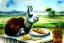 Placeholder: Cute llama is having breakfast. Aquarell