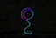 Placeholder: black background, outlines of a holographic question mark drawn from thin neon-coloured glowing lines