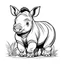 Placeholder: cute cub African Rhinoceros, black and white, white background, clean lines, coloring page for kids, cartoon