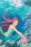 Placeholder: Underwater scene, a beautiful mystical mermaid with pink hair and shimmering tail, rock, calm water, fish, beautiful colors, fine detail, high quality, seashell, octopus, dreamlike, mystical