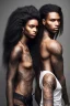 Placeholder: Beautiful black woman with long black hair standing next to twin brother with a scar and tattoos, fantasy, ethereal, soft lighting, realistic lighting, HD 8K