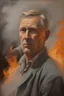 Placeholder: Portrait of Olaf Jorgensen - oil painting by Georgie Porjie - fire, fog, mist, smoke