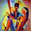 Placeholder: a painting of a man and a woman, a cubist painting by Keith Mallett, cg society, figurative art, cubism, fauvism, art