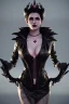 Placeholder: Morrigan Hel as evil queen in black leather gown, cleavage, angry, unreal 5, octane render,cinema4d, dynamic lighting, dramatic lighting, 4k, redshift render, highly detailed, hyper realistic