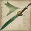 Placeholder: ConceptSheet: A document showing Green Dragon Crescent Blade – Exceptionally heavy guandao wielded by Guan Yu , so powerful of incomprehensible power.