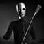 Placeholder: thin stick man with metal face mask black and white