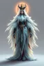 Placeholder: good low poly priest woman with long fur all over her entire body and bright aura