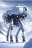 Placeholder: a sleek mechanical walker with eight legs scaling a very steep snow covered side of mout everest at night, it has a smooth surface, it has storage pods on its belly and humans can fit in the pods