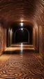 Placeholder: A tan underground tunnel with twists and turns designed in Australian aboriginal art