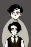 Placeholder: black haired young man wizard with gothic jewelry in the style of charles addams