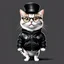 Placeholder: Drawing of a surprised cat with black jacket, hat and glasses, NFT style