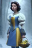 Placeholder: 4K Ultra-HD, Hyper realistic, cinematic lighting -- Snow White, short, bowl-cut black hair, blue eyes, Yellow skirt, blue blouse with short poofy sleeves, extremely pail skin, Rose pedals, wild animals, Castle, Full body image -- 4k, stunning, dramatic lighting, dramatic background, cinematic, atmospheric, very detailed, historic, powerful, octane rendering, exquisite detail, 30 - megapixel, 4k, 85 - mm - lens, sharp - focus, intricately - detailed, long exposure time, f8, ISO 100, shutter - s