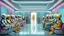 Placeholder: photo from the futuristic waiting room of a studio, a large crowd waits in front of a giant glass door, aliens of all sizes, colors, and looks, droids, mutant girls, strange fantastical creatures, and a few human-like beings linger in the crowd. high detalied, sharp focus, photorealistic style, natural lights