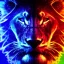 Placeholder: A beautiful portrait of a cyborg lion blue neon color scheme, high key lighting, volumetric light high details psychedelic background