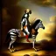 Placeholder: retrato de un perro con armadura montando una zebra con estilo de Rembrandt