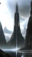 Placeholder: sci fi fortress, tall spire, zaha hadid, waterfall