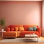 Placeholder: Red and orange living room with colorful sofa and air conditioner - 3D Rendering