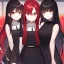 Placeholder: Clear focus,High resolution, black long hair, Vibrant red eyes, Emo style, Black skirt, wearing a black shirt sleeveless, wearing a white collar, Wearing black and red cutsleeves