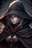 Placeholder: Full view, Anime, Female Bloodborne boss, big female, curvy, hood, face not visible