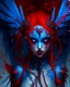 Placeholder: Fairy, crimson fairy wings with blue gems, twisted rope red hairstyle, armor made of blood, ropy red tentacles with blue eyeballs at the end, creepy, masterpiece, best quality