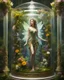 Placeholder: The beautiful fairy girl in glass box is an abstract concept that refers to a world made entirely of flowers or plants, often in a fantasy or mythical setting. The flower planet in this image appears to be a baroque world, with ornate spiral patterns and intricate designs.