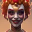 Placeholder: Ultra detailed very beautiful smileing clown girl,beautiful real skin, red nose, symmetrical, ultra detailed curl hair, soft lighting, ultra detailed face, concept art, circus,party, digital painting, octane render, art by artstation