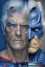 Placeholder: superman with batman old faces and gray hair with big blue eyes