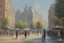 Placeholder: sunny day, city, sci-fi, people, epic, claude monet influence, realistic painting