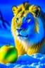 Placeholder: lion eat apple with snow and blue mood the lio yellow mood