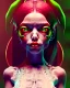 Placeholder: isometric clean art of a cute Demon girl with deep red hair and green eyes and black horns, soft lighting, soft pastel gradients, high definition, 3d icon clay render, blender 3d