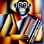 Placeholder: Georges braque Cubist painting of a monkey playing a accordion