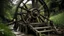 Placeholder: Old, rickety wooden waterwheel over a dark, filthy river where vermin lurk