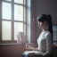 Placeholder: female student studying by the window, anime style, unreal engine 5, sun light, studio lighting --ar 1:1