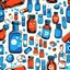 Placeholder: "bright blue" color scheme, the comic style, the scientific theme, a bottle of pills