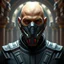 Placeholder: bald male corellian jedi wearing gunmetal grey and black old republic armored flightsuit and breath mask with gold and metallic red trim inside the jedi temple, centered head and shoulders portrait, hyperdetailed, dynamic lighting, hyperdetailed background, 8k resolution, volumetric lighting, light skin, fully symmetric details