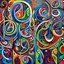 Placeholder: Highly detailed abstract painting of colorful Arabic letters