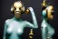 Placeholder: Golden to cyan surfaces body, latex. Tendril-mask-Synthesizer-proboscis. Lightly armored bodies. Metallic headphones and speakers. Alina Li and Asa Akira. Old-fashioned cameras integrated to heads. Suture eyes. Strange Steam-punk Silver tumbler hands! Dystopia perfect body. Mind-download from 1950's computer. Partly symmetrical in relation to the computer. Perfect golden ratio in all directions. Space-corruption. Steam-machines-tubes. Oppressive atmosphere. Thick Mind-upload-cable. Propaganda