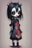 Placeholder: full color, full body illustration of a goth vampire girl as a patchwork cloth doll toy , art in the style of Alex Pardee, spirited away, studio ghibli, , 8k , finely detailed and precise line work,