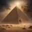 Placeholder: Hyper Realistic apocalyptic view of statue of Egyptian Pyramids with sandstorm at dark night