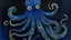 Placeholder: A dark blue water elemental octopus designed in cave paintings painted by Paul Klee